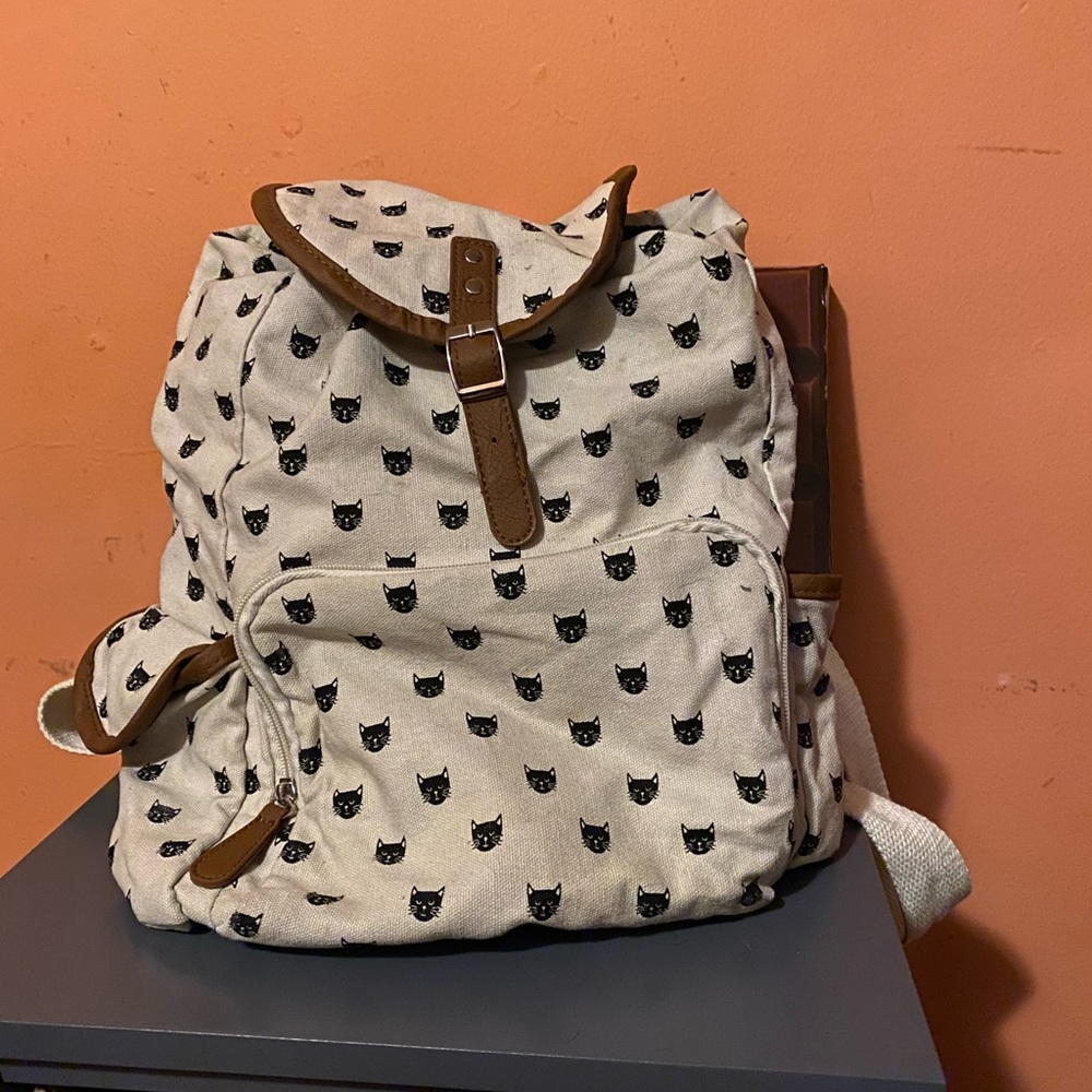 Canvas Backpack with Cat Print